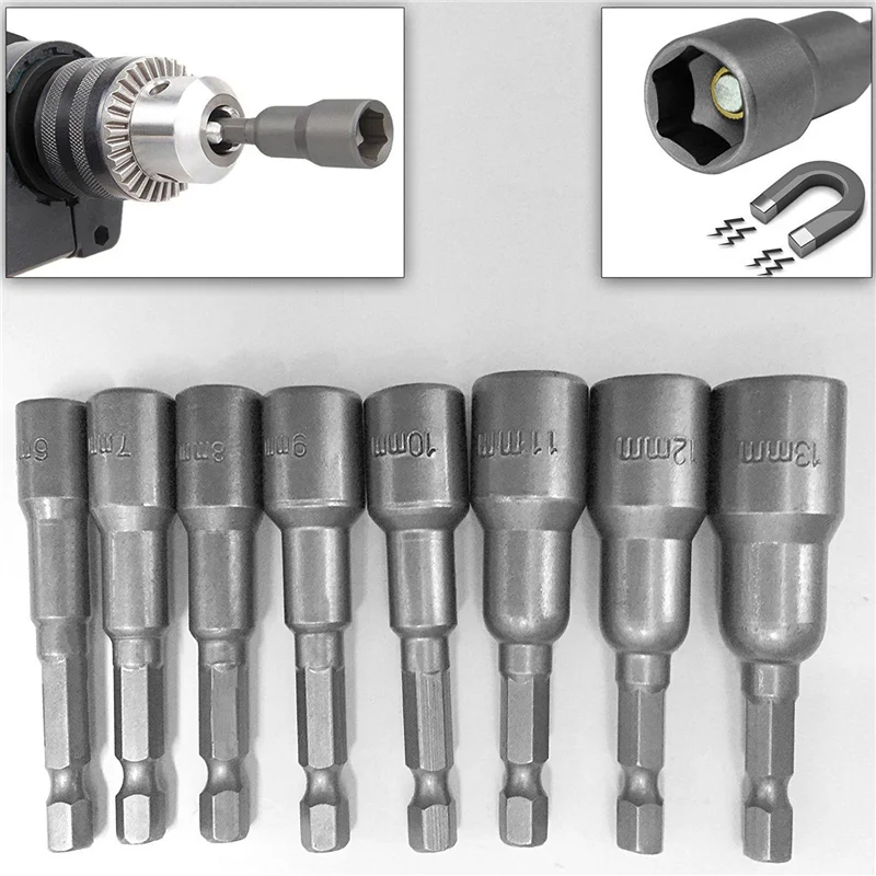 

MCGS-24Pcs 1/4 Inch Hex Magnetic Nut Driver Socket Set Metric Impact Drill Bits 6 To 13Mm Adapter