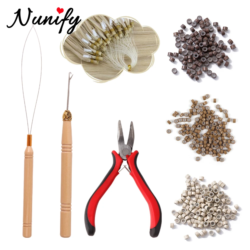 

Hair Extensions Beads Tools Kit 300Pcs Nano Ring Con Silicona Metal Crimping Pliers Ring Needle Threader Hook Tool Crochet Hook