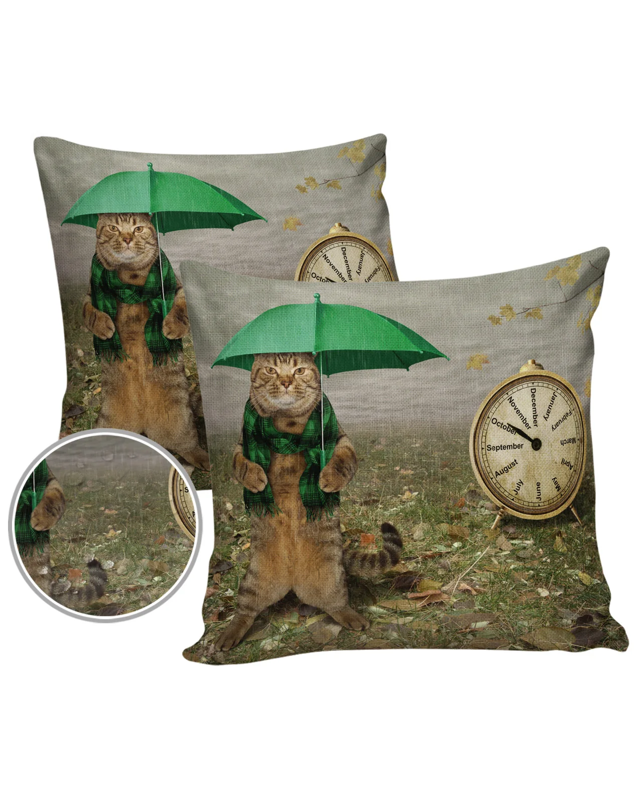 2/4pcs Pillowcase Set Cat Umbrella Clock Meadow Retro Luxury Cushion Case Home Decoration Sofa Waterproof Pillowcase