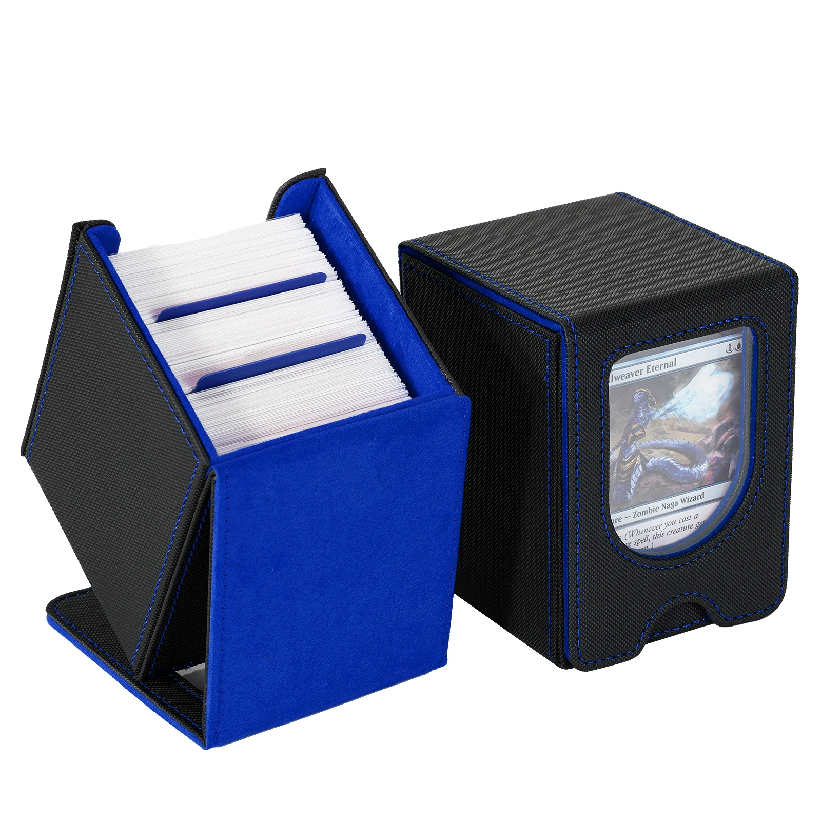 2 Pack Card Deck Box with Dispaly Window, Holds 100+ Double-Sleeved Cards,Closure PU Leather Card Box for TCG/PTCG/CCG Card