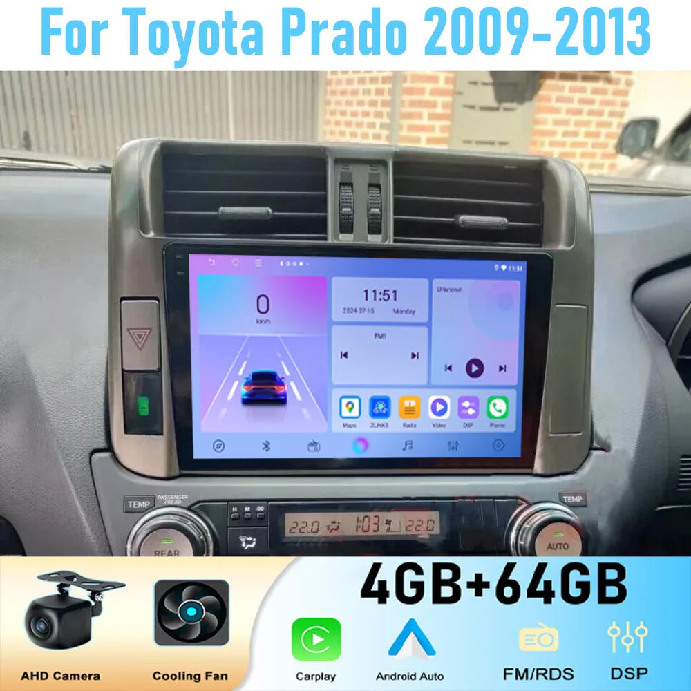 

9'' For Toyota Prado 2009-2013 150 Car Radio Head Unit GPS Multimedia Carplay Android 15 Wireless Navigation Intelligent System