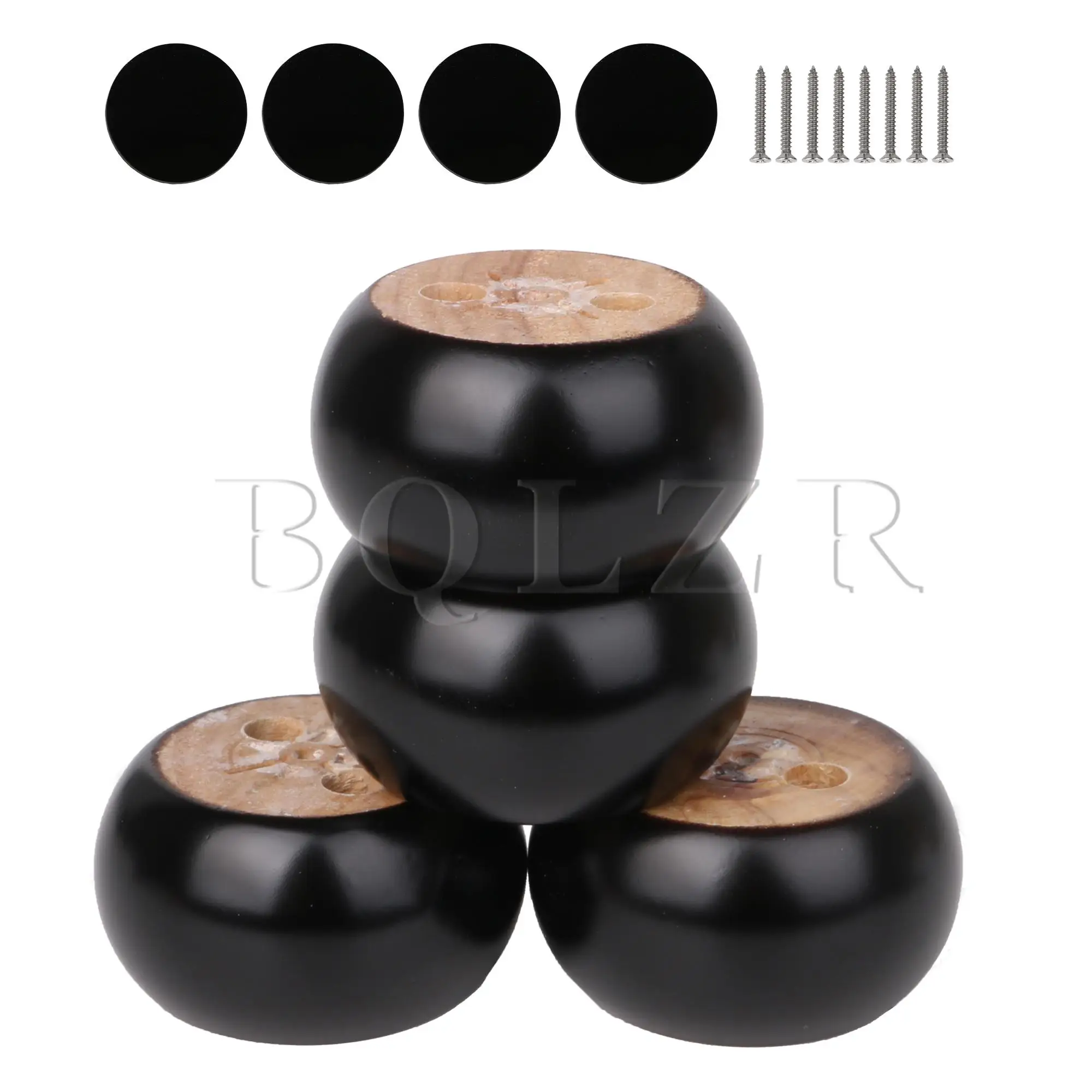 BQLZR 4 Pcs Black Furniture Feet Round for Sofa Bed Wood 2.75x1.57inch Screws