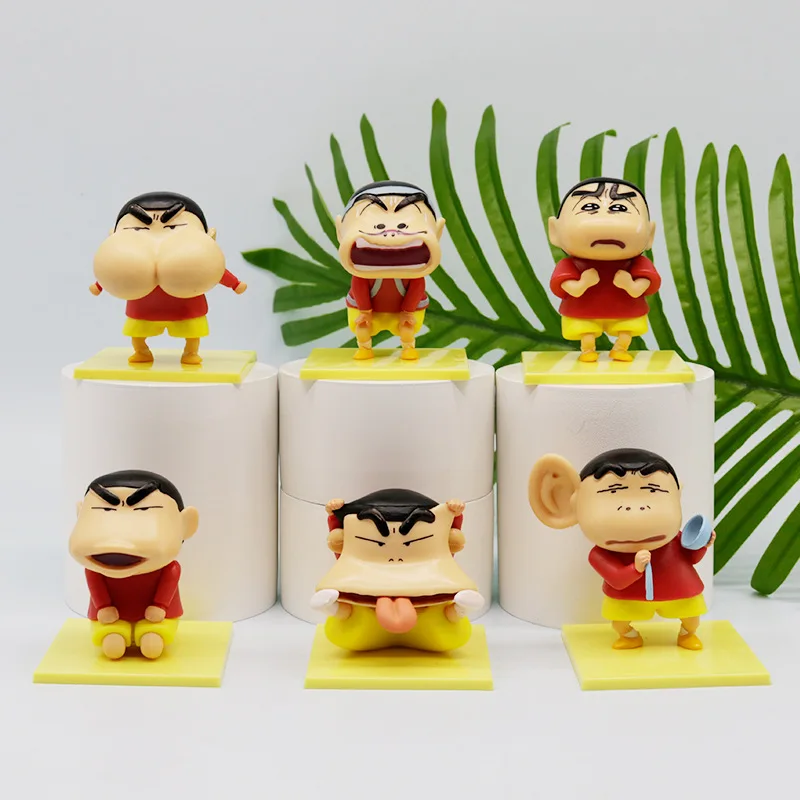 6pcs/set Crayon Shin-Chan Strangely New Emoji Series Pvc Handmade Model Collectible Ornaments Trendy Toys Kid Birthday Gift