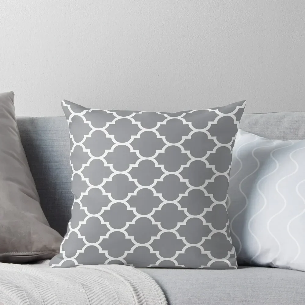 

Grey Quatrefoil Pattern Throw Pillow Pillows Aesthetic Room decorating items pillow