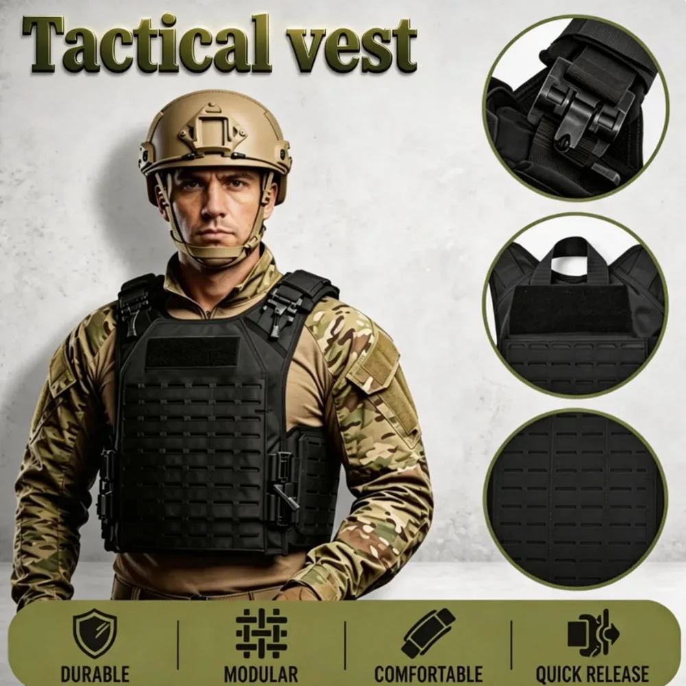 -Lightweight Modular Tactical Vest Quick-Release Multi-Function Molle Vest Adjustable Outdoor Security Gear For Training Hunting