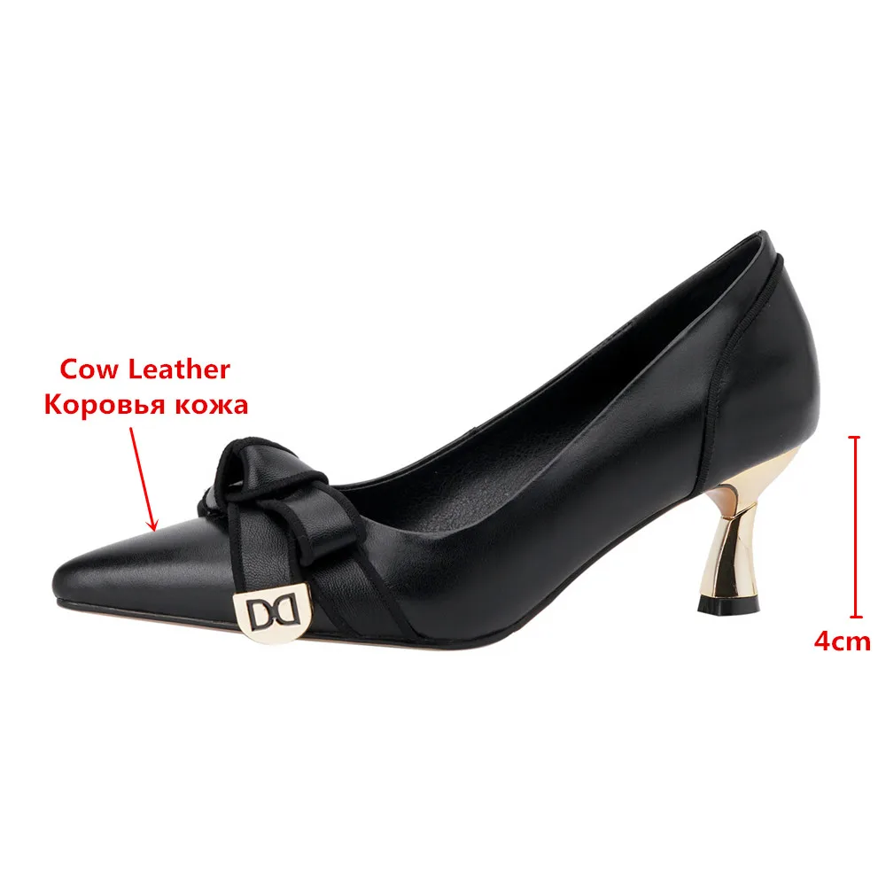 MILI-MIYA Fashion Pointed Toe Women Cow Leather Pumps Electroplated Thick Heels Slip On Butterfly Knot Big Size 34-40 Handmade