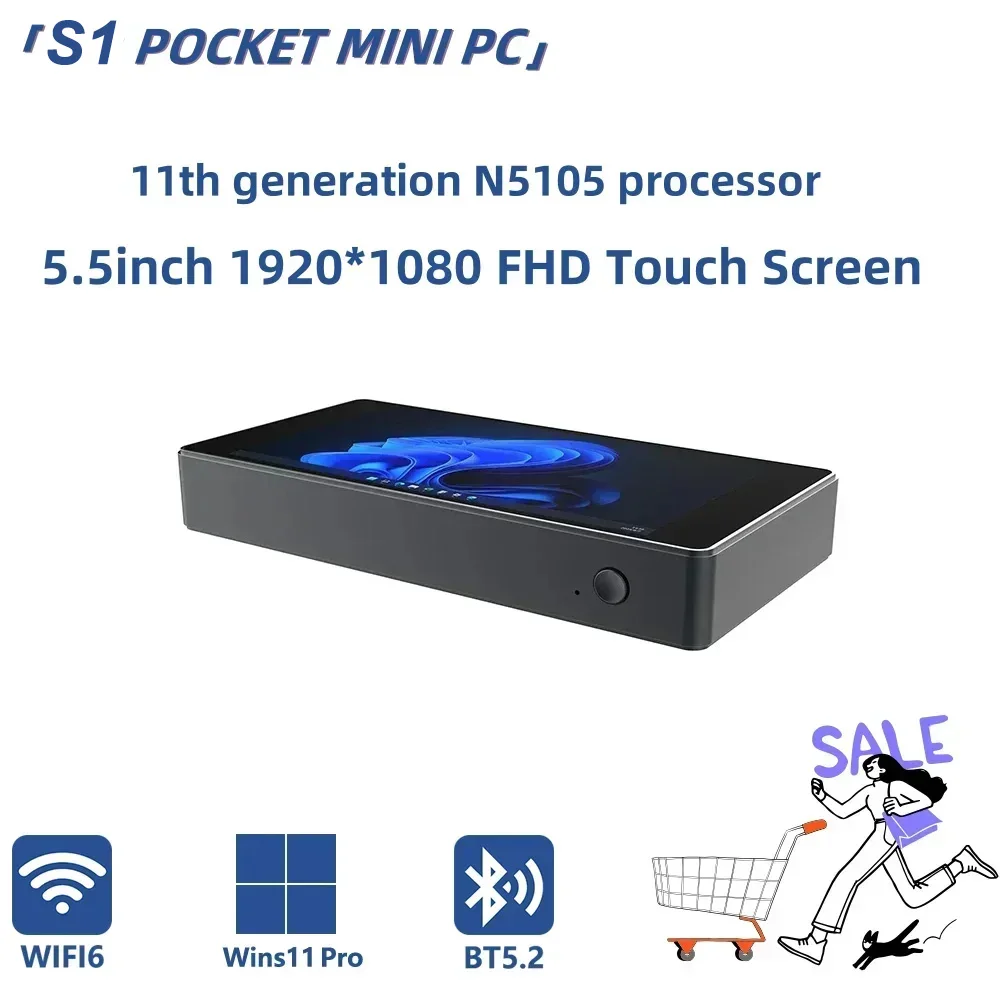 SZBOX S1 Pocket Mini PC Windows 11 Pro WiFi6 BT5.2 DDR4 M.2 2280 NVMe /SATA LAN كمبيوتر طاولة صغير HD Type-C شاشة كمبيوتر مكتبي