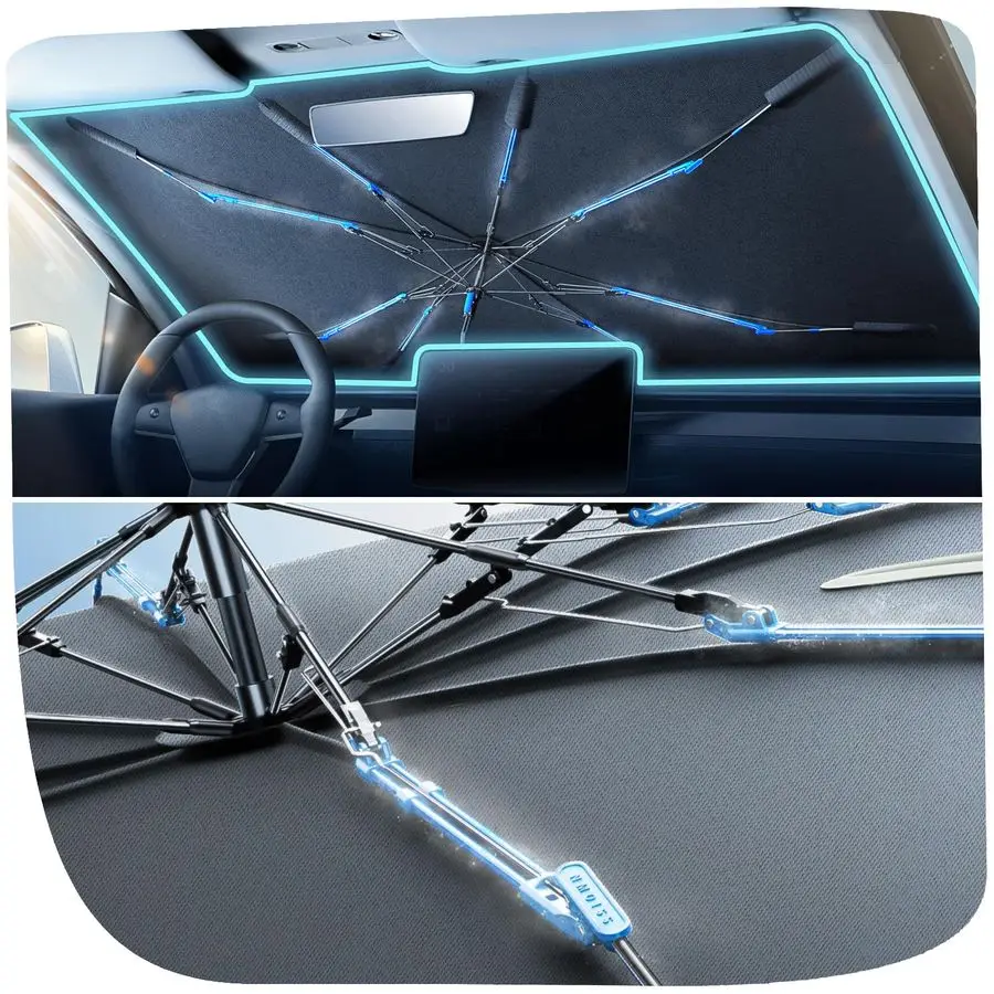 

Upgraded Windshield Sun Shade Umbrella Graphene Rapidly Dissipates Heat 99 UV Blocking Protects Car from Sun and Heat Damage, Ke