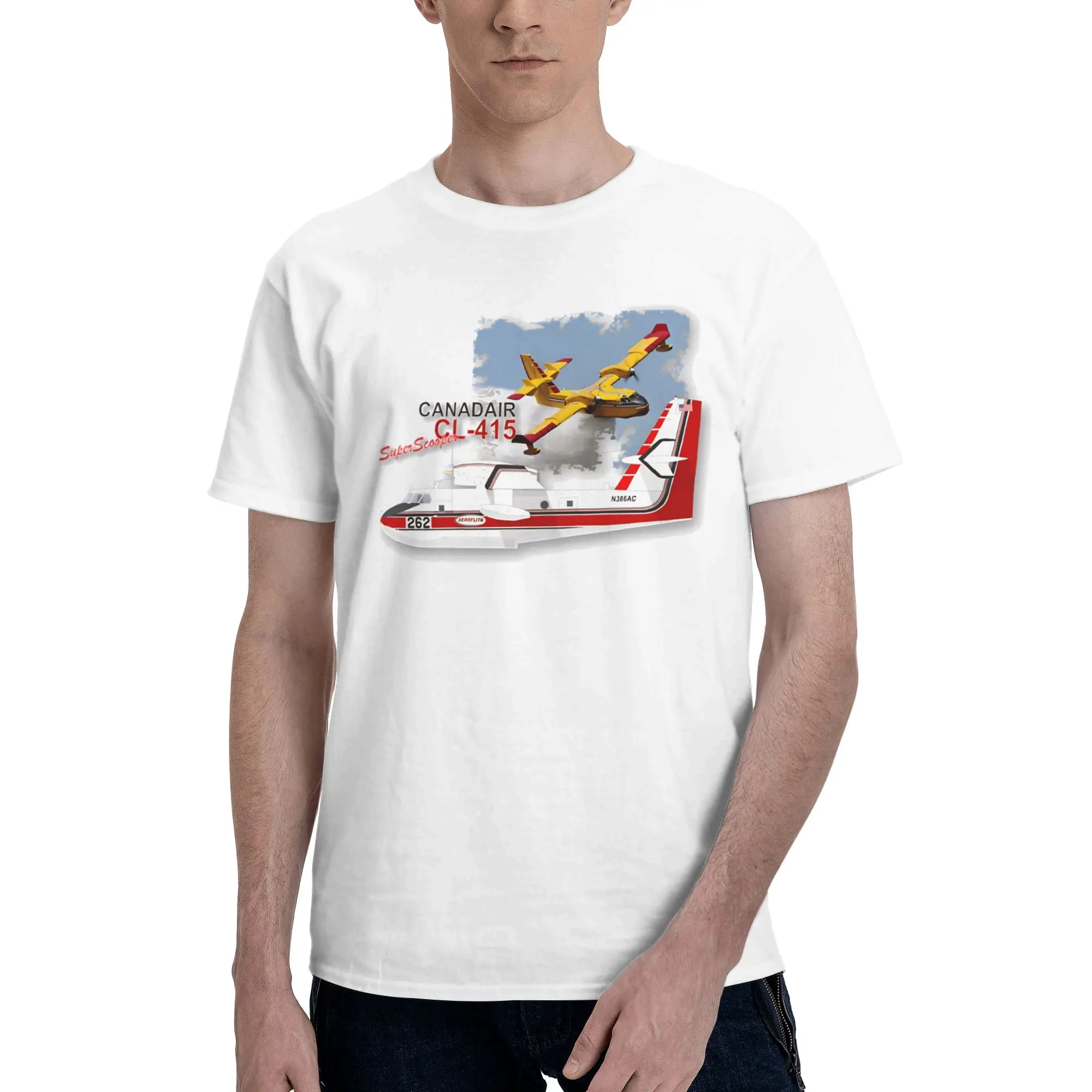 Mens Womens Canadair cl-415 Super Scooper firebomber Aircraft  T Shirt 100% Cotton Graphic Printed Tee Shirts  Clothing Outfits