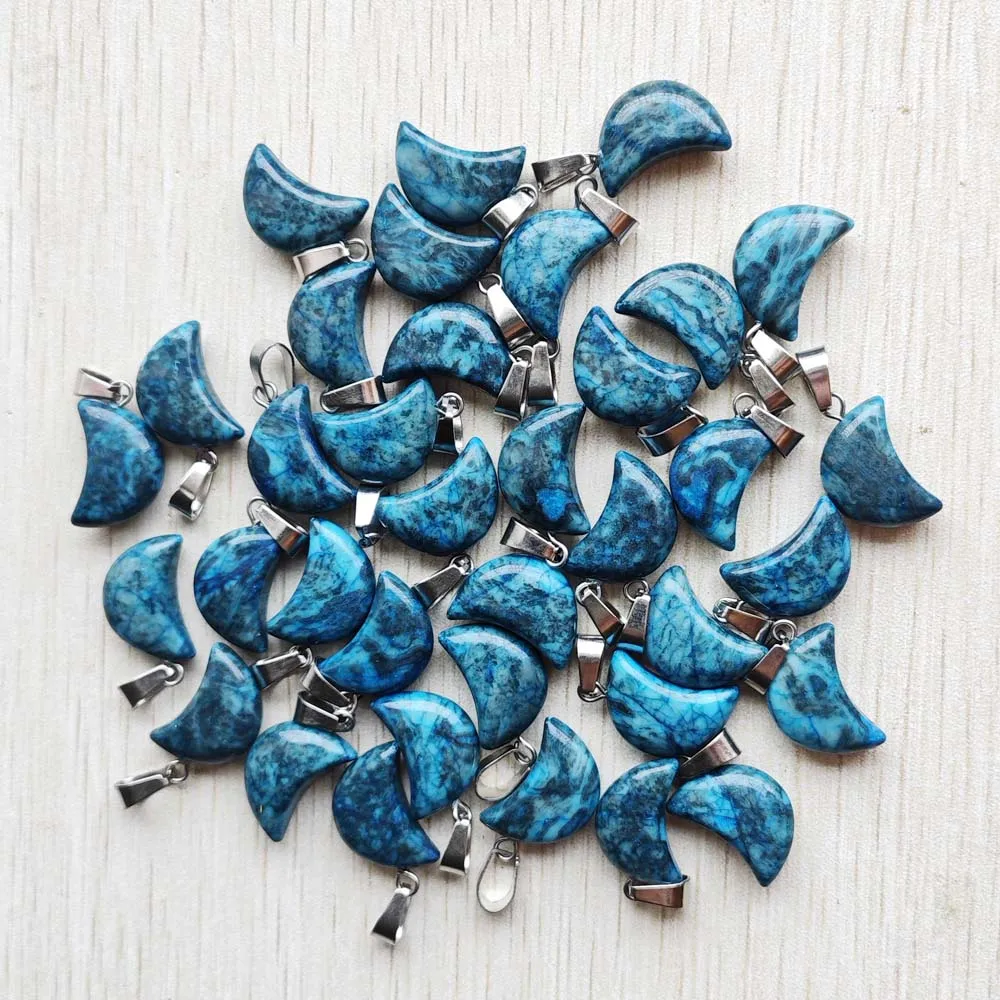 

Fashion good quality blue onyx natural stone crescent moon charms pendants DIY jewelry making Wholesale 50pcs/lot free shipping