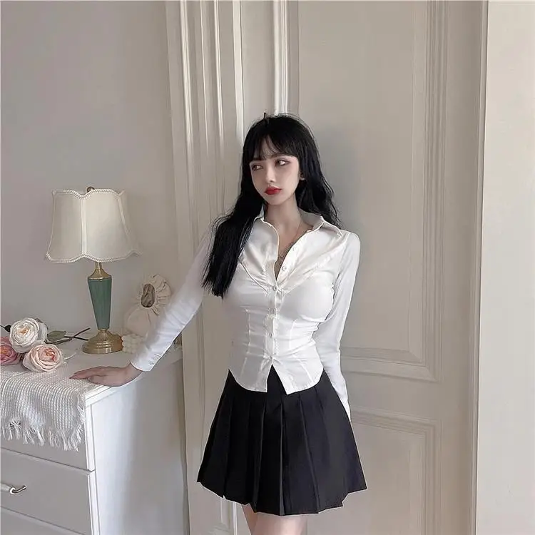 Weiße Frauen Shirts Schlanke Taille Koreanische Mode Blusen Y2k Kleidung Crop Tops Temperament Bluse 2025 Blusas Mujer De Moda 27h937