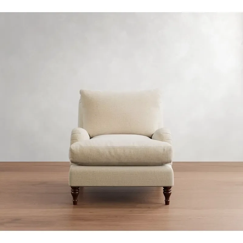 Premium Upholstered English Crimped Armchair Dark Brown Finish Individual Cushions Angular Frame Thick Frame Luxury Armchair