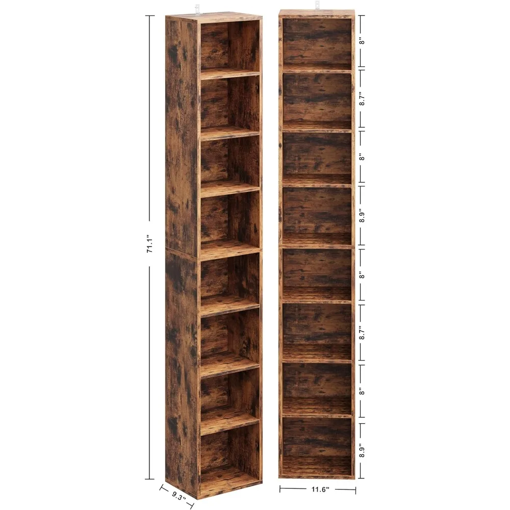 Compact 8-Tier Tall Narrow Bookshelf Set, 71 High, Versatile Corner Bookcase for Living Room, Office, Study, Bedroom Storage Sol