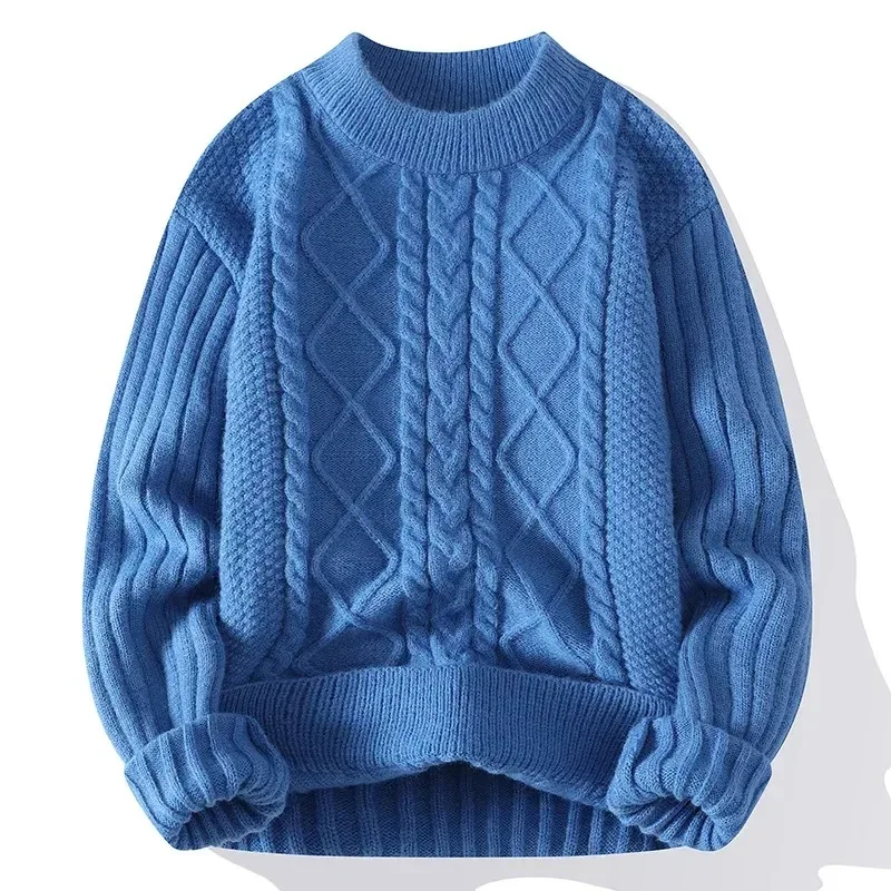 Men White O-Collar Sweaters Clothes Winter Vintage Sweater Men Coats Solid Striped Pullover Mens Turtleneck Autumn New S-3XL