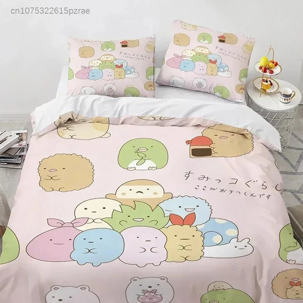 Cute Kawaii Cartoon Sumikko Gurashi Bedding Set Boys Girls Twin Queen Size Duvet Cover Pillowcase Bed For Kids Adult Bedding