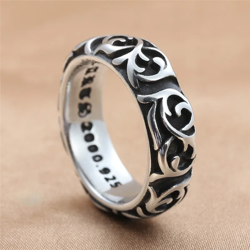 New Zinc Alloy Flower Rattan Ring Retro Trendy Male Personality Punk Silver Color Leaf Rattan Ring