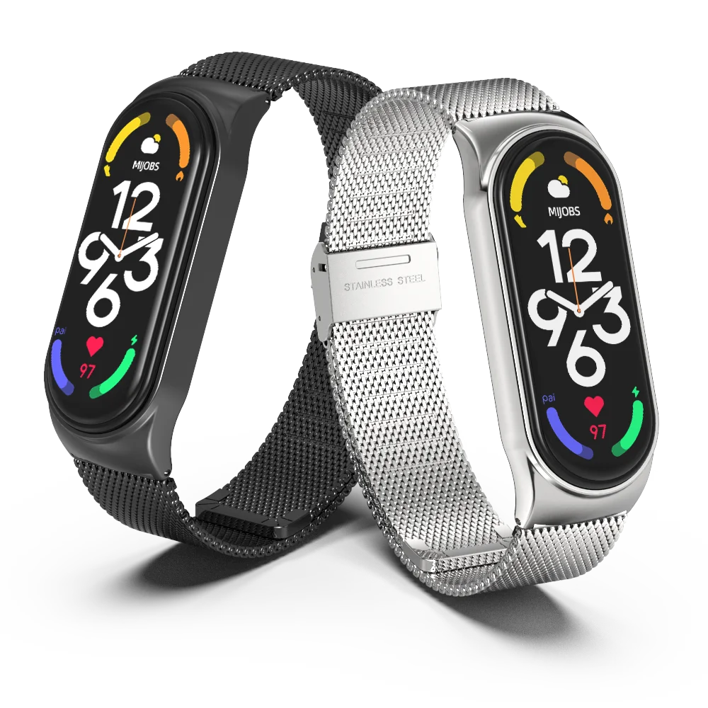 Dây Đeo Cho Xiaomi Mi Ban Nhạc 7 6 5 4 3 Kim Loại Không Gỉ Vòng Đeo Tay Trên Mi Ban Nhạc 4 Correa Miband Uốn Cong xaomi Dây Đeo Cổ Tay Phụ Kiện NFC