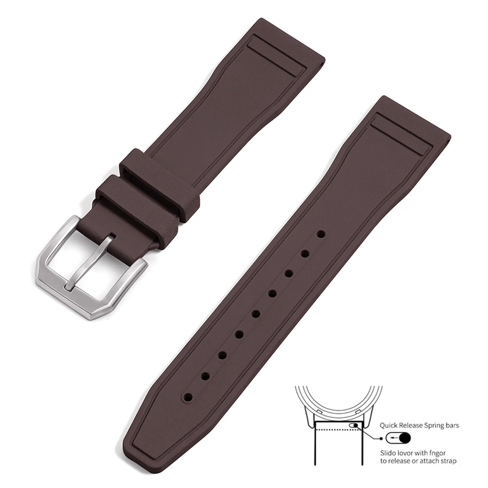 19mm 20mm 21mm FKM Watch Strap IWC Pattern Fit For IWC Pilot's Watch Mark Series  Men's Watch For Flat Head All-Purpose Type