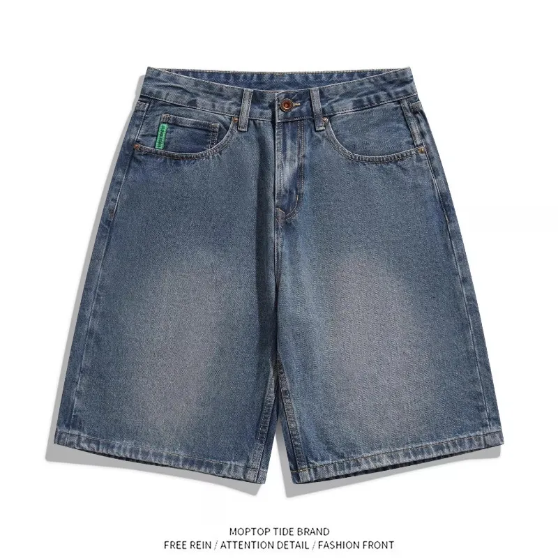 Men's Summer Thin Five-Point Denim Shorts Trendy Student Straight Leg Cotton Jeans Youth Popular Casual Wear All Seasons