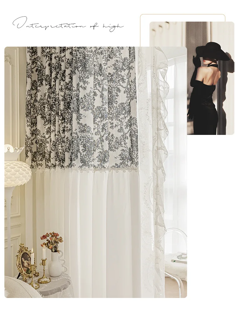 Visual Retro Style Luxury Flower Viewing French Gauze Light-impermeable Living Room Bedroom Balcony High-end Modern Simplicity