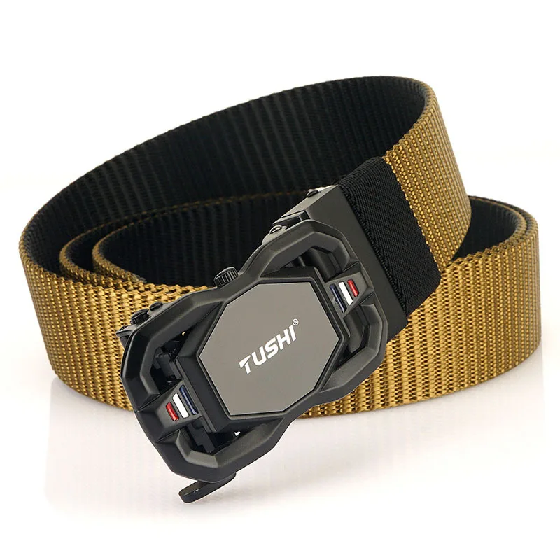 New 3.5mm thick double-sided nylon belt versatile casual outdoor pants belt rotating automatic buckle belt