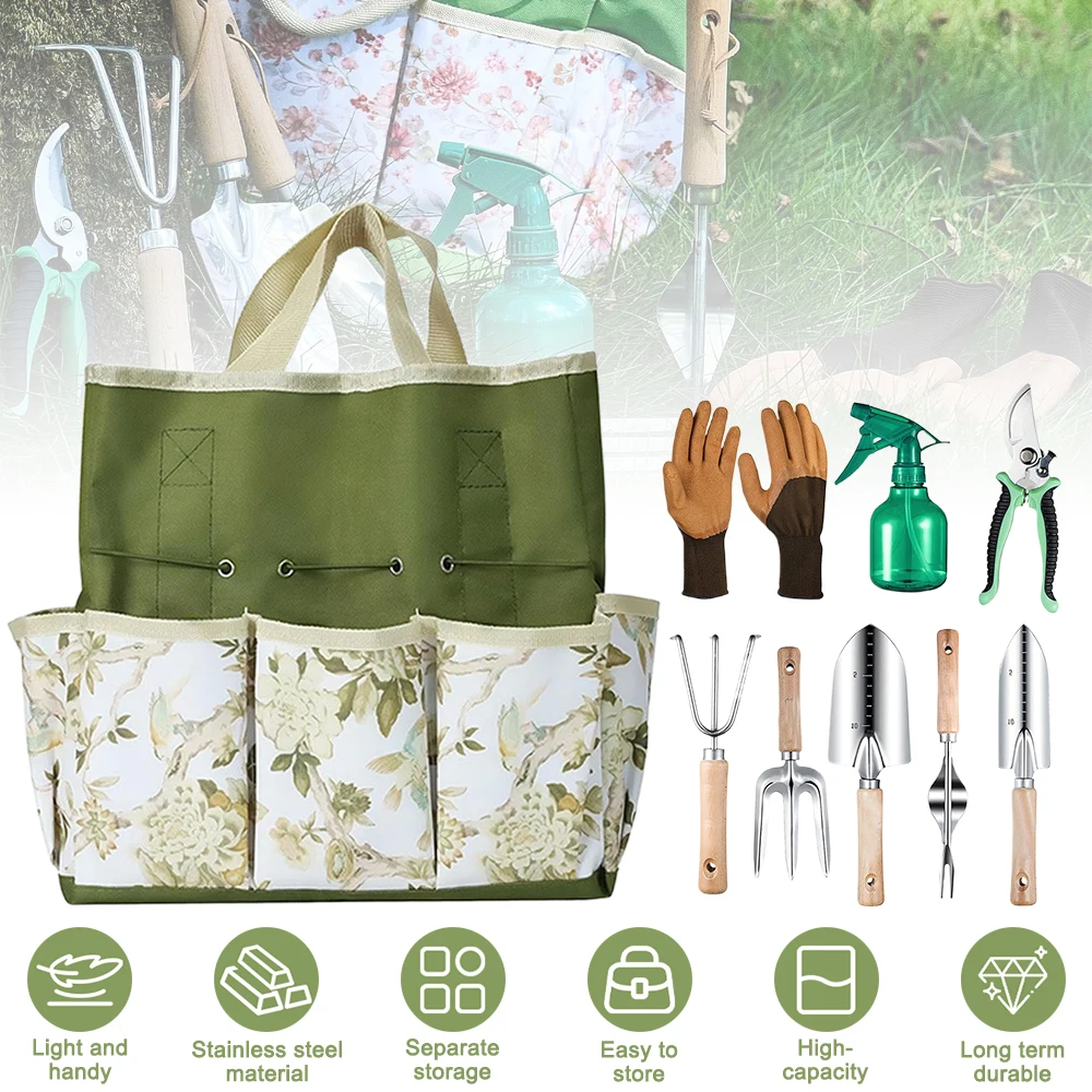 

Gardening Tools 9-Piece Heavy Duty Gardening Hand Tools Durable Organizer Handbag,Rust-Proof Combination Garden Tool Set