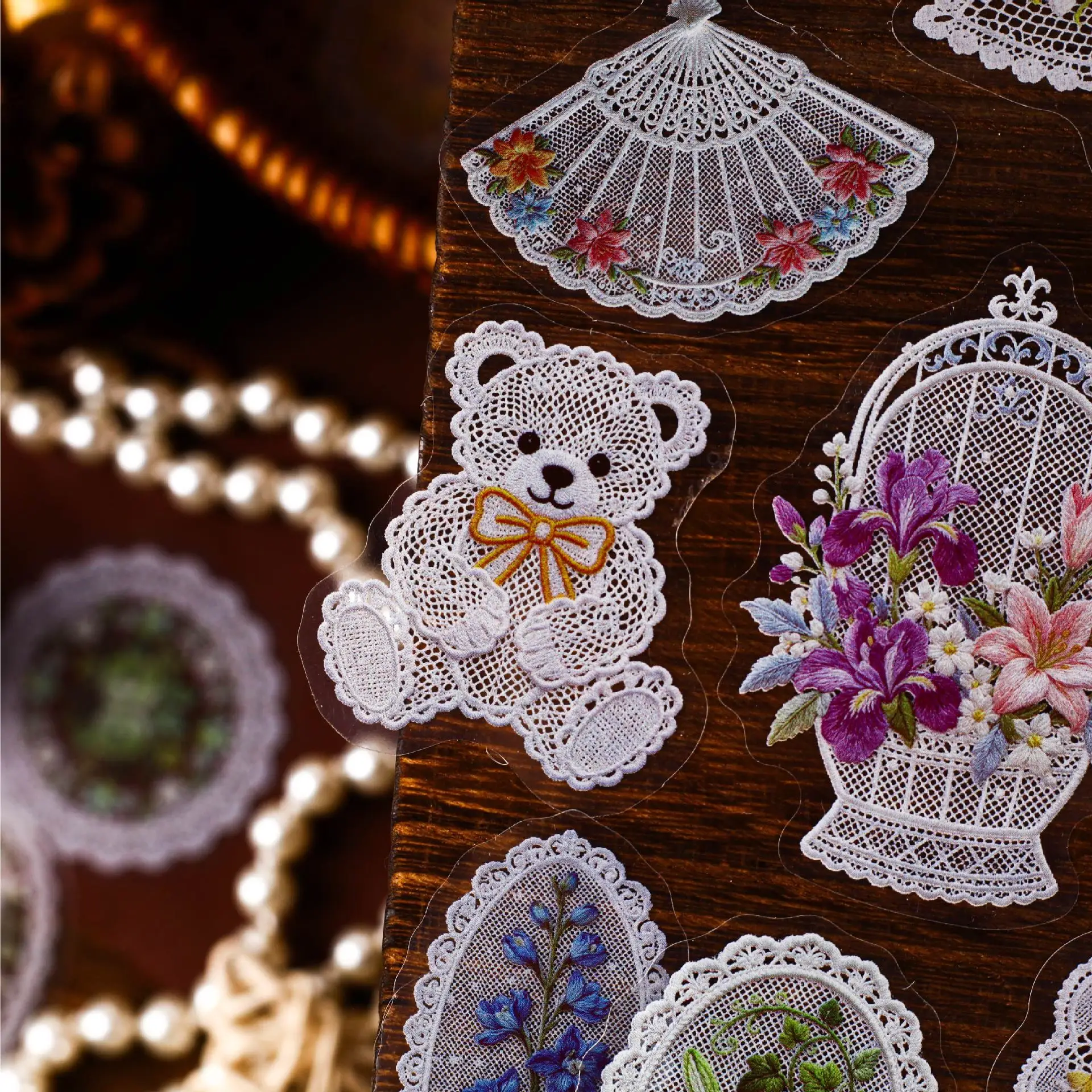 20pcs/1lot Kawaii Scrapbook Sticker Flowers in the Mesh Scrapbooking Supplies Planner Decorative Craft Stationery Stickers