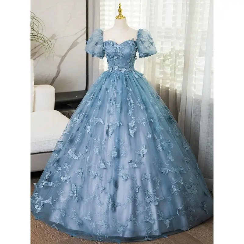 

15 Puff Sleeve Quinceanera Dresses Butterfly Bow Appliques Ball Gown Sweet Party Dress Elegant Sweetheart Prom Gown Customized