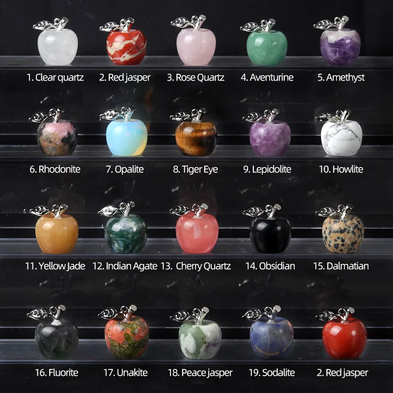 Natural Semi Precious Stone Crystal Mini Apple Pendant for DIY Pendant Thanksgiving Gifts Room Office Decoration Collectibles