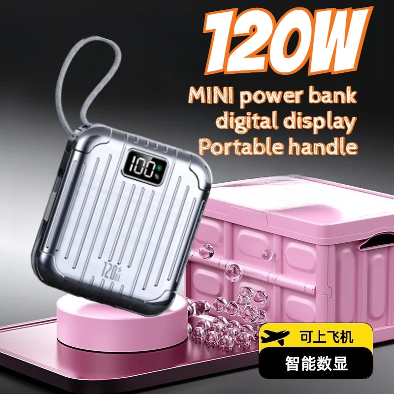 120W Super Fast Charging Power Bank 20000mAh Large Capacity with Digital Display Portable Handle for IPhone Samsung Huawei