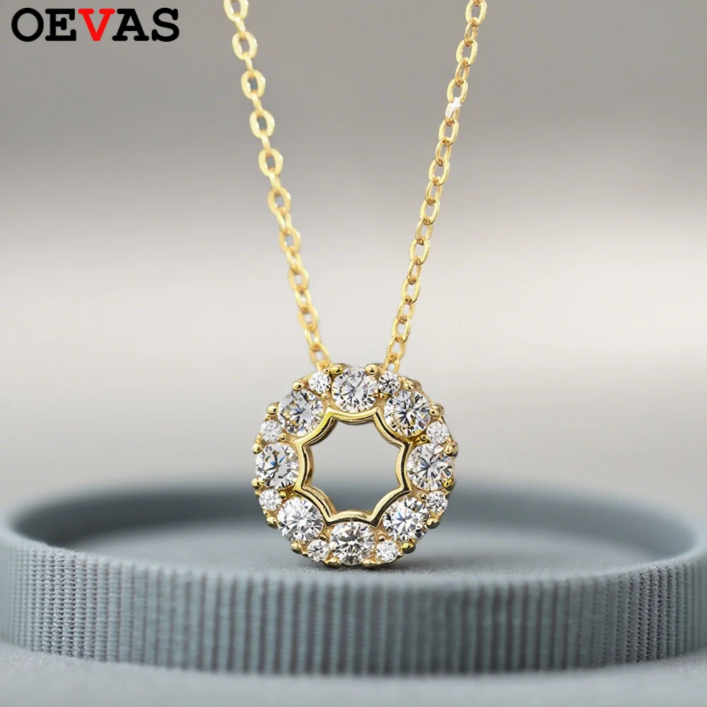 

OEVAS 3mm Hollow out Round Full Moissanite Necklace with GRA for Women 100% 925 Sterling Silver Party Elegant Fine Jewelry Gift