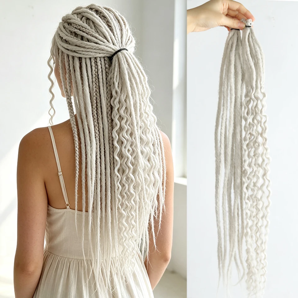 24 inch African Long Curly Hair With Dirty Braids 20 Strands Gray Synthetic Crochet Extensions Suitable for Women's Holiday Wear