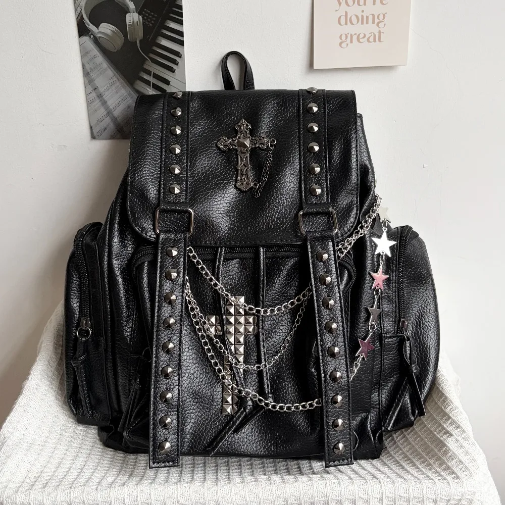 Original Designed Gothic Cross Y2K Men's and Women's Backpack High School Students Cool Bag Backpack Large Capacity Bag