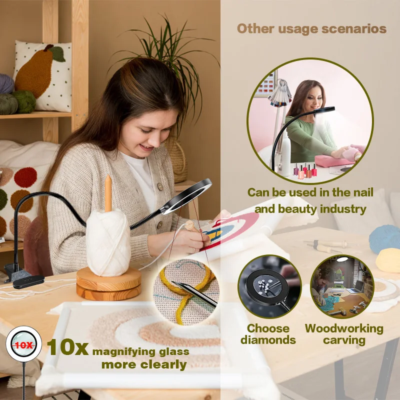 5/10X Magnifying Glass with Light 3 Colors 10 Brightness 28/56 LED Magnifier Lamp for Reading Crafting Painting Close Work image 3