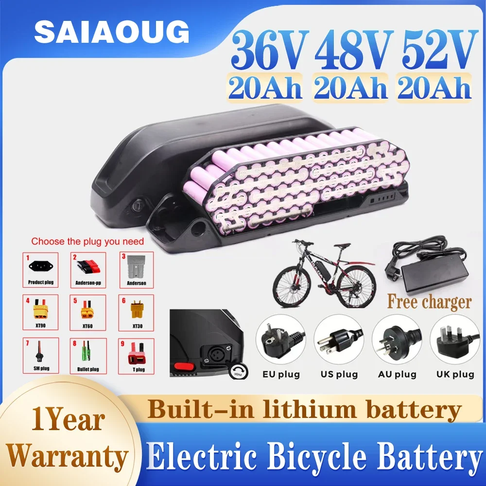 

36V 48V 52V 20AH Hailong ebike Battery with 30ABMS 350W 500W 750W1000W 1500W 2000W Ebike Batterie For Bafang BBSO2 BBS03 BBSHD