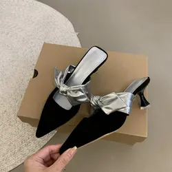 Women's Shoes 2024 Slippers Casual Slim with Luxury Pointed Suede Spring and Autumn Low Heels Noble Lightweight Fallow