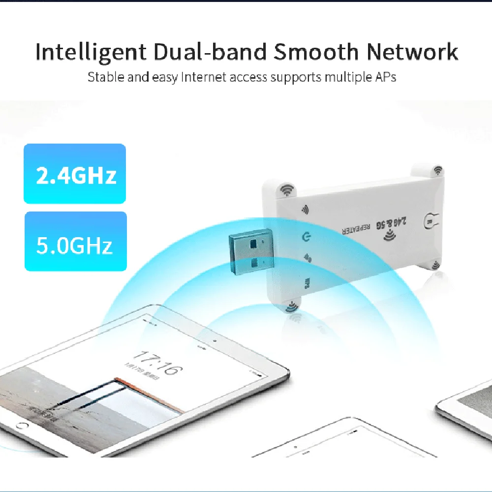 Dual Band 2.4G 5G 1200Mbps Wireless Signal Amplifier USB WiFi Extender Booster USB WiFi Repeater Router Home Network Extension