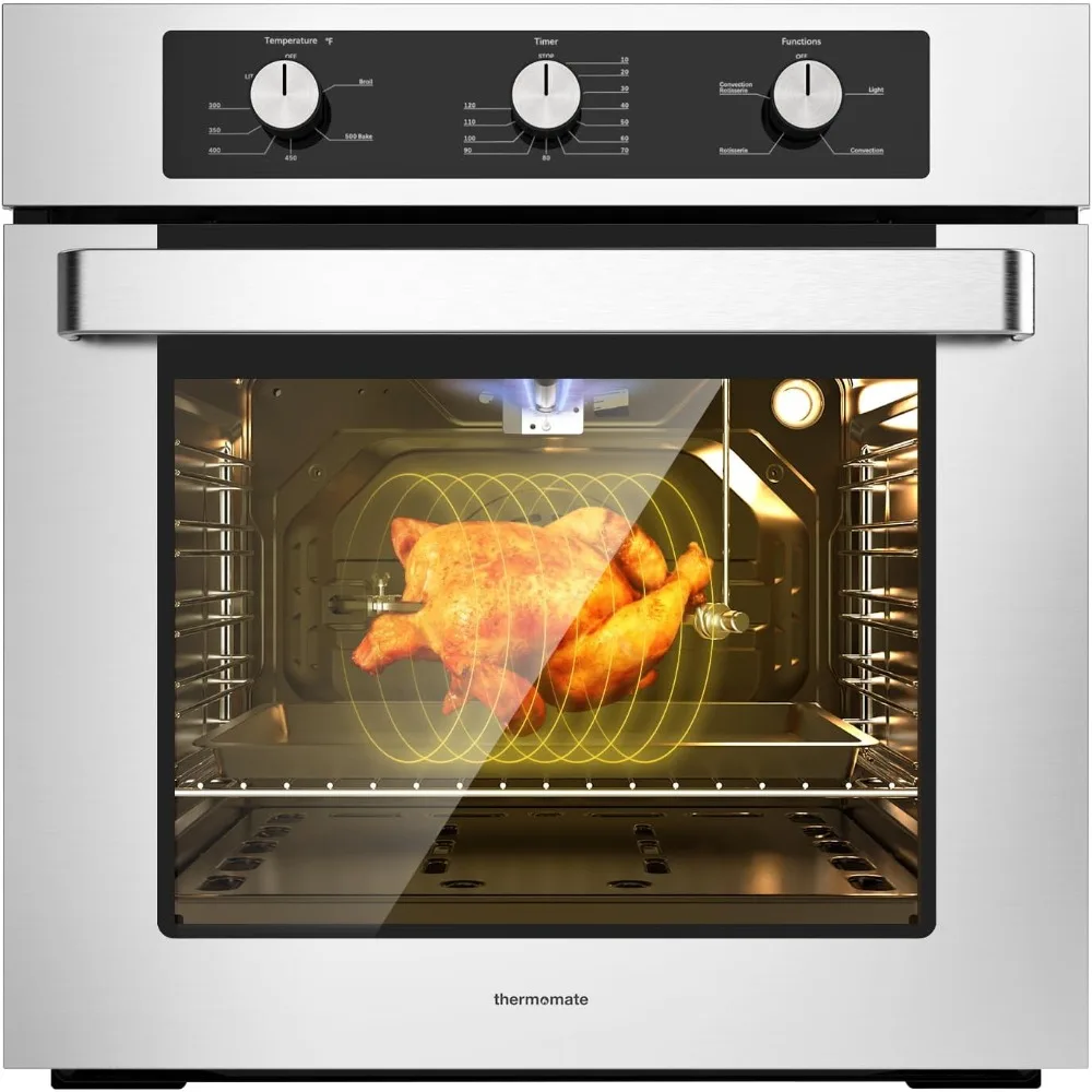 Functions and Rotisserie, Built-in Wall Oven with Mechanical Knobs Control, Stainless Steel