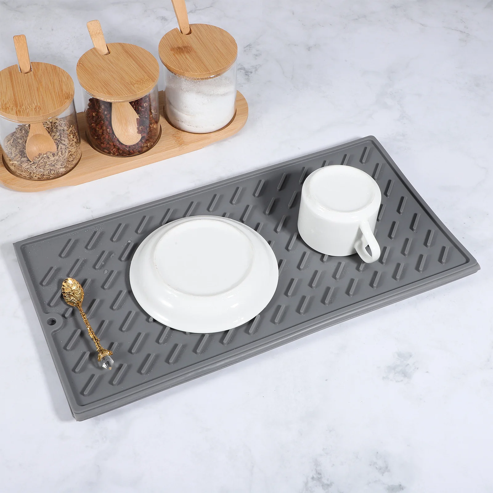 

Silicone Draining Mat for Kitchen Counter Heavy Duty Dish Drying Pad with Fast Dry Surface and Space Saving 3-Fold Design