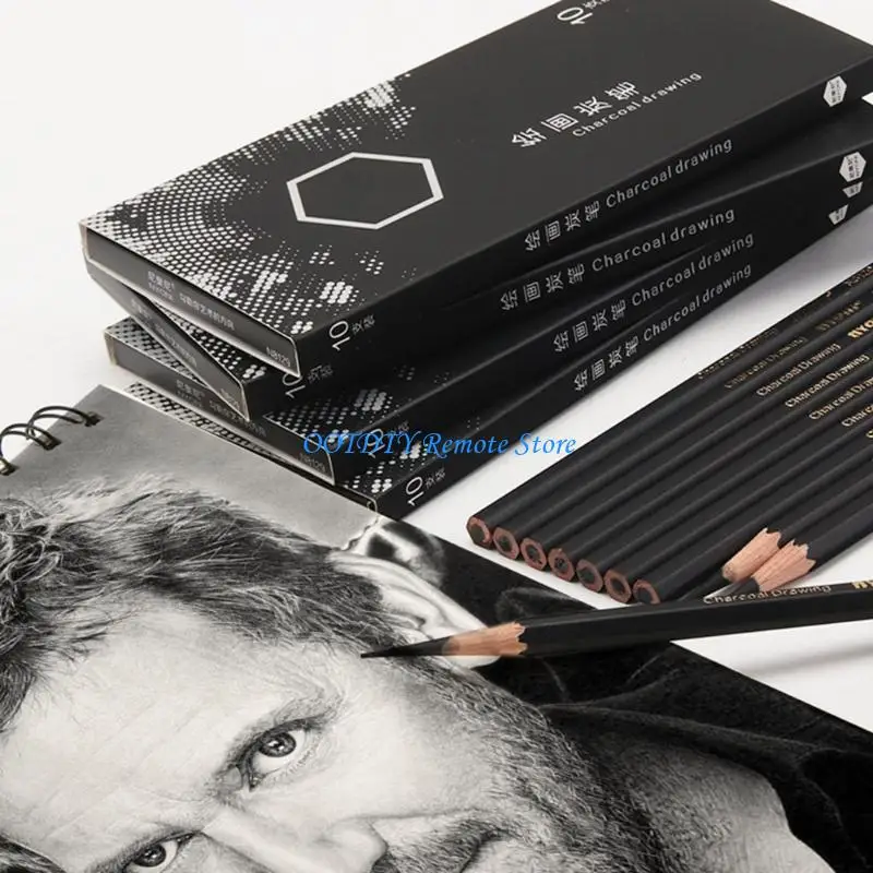 

Упаковка из 10 угольных карандашей для рисования. Профессиональные карандаши для рисования по дереву.