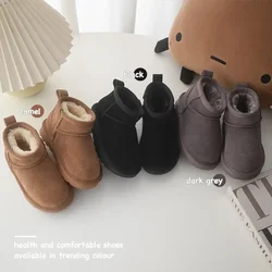 Botas de nieve de invierno para niños y niñas, parte superior de ante de vaca, botas cálidas con felpa gruesa, botas de nieve altas para clima frío