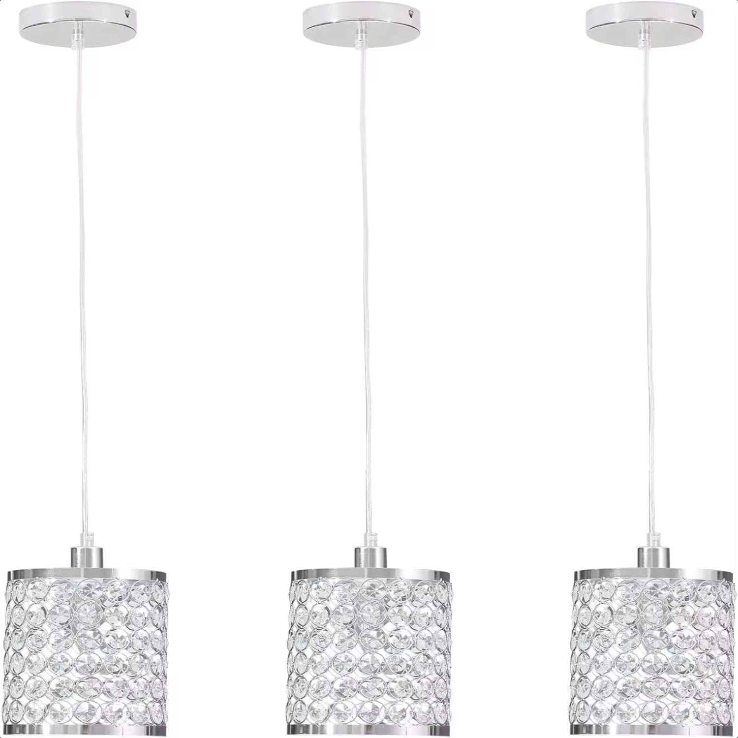 

New 3 Pack Modern Chrome Crystal Pendant Lighting Adjustable Ceiling Light Kitchen Dinning Room Bedroom