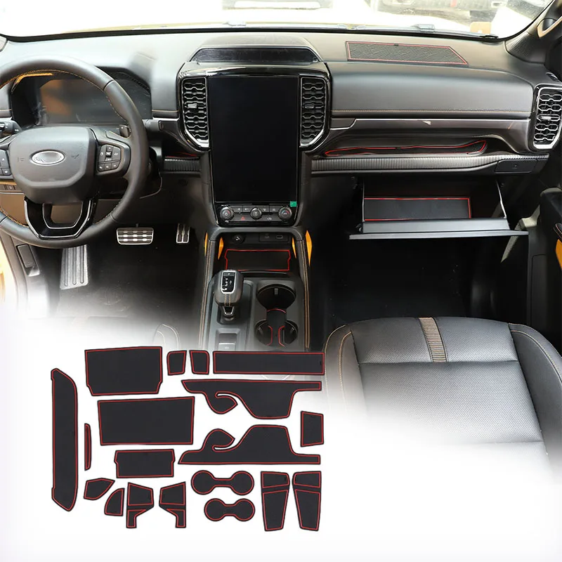 

Для Ford Ranger 2023-2024 автомобильный коврик для передней и задней двери, подстаканники, коврики для хранения подлокотника, коробка для приборной панели, автомобильные аксессуары