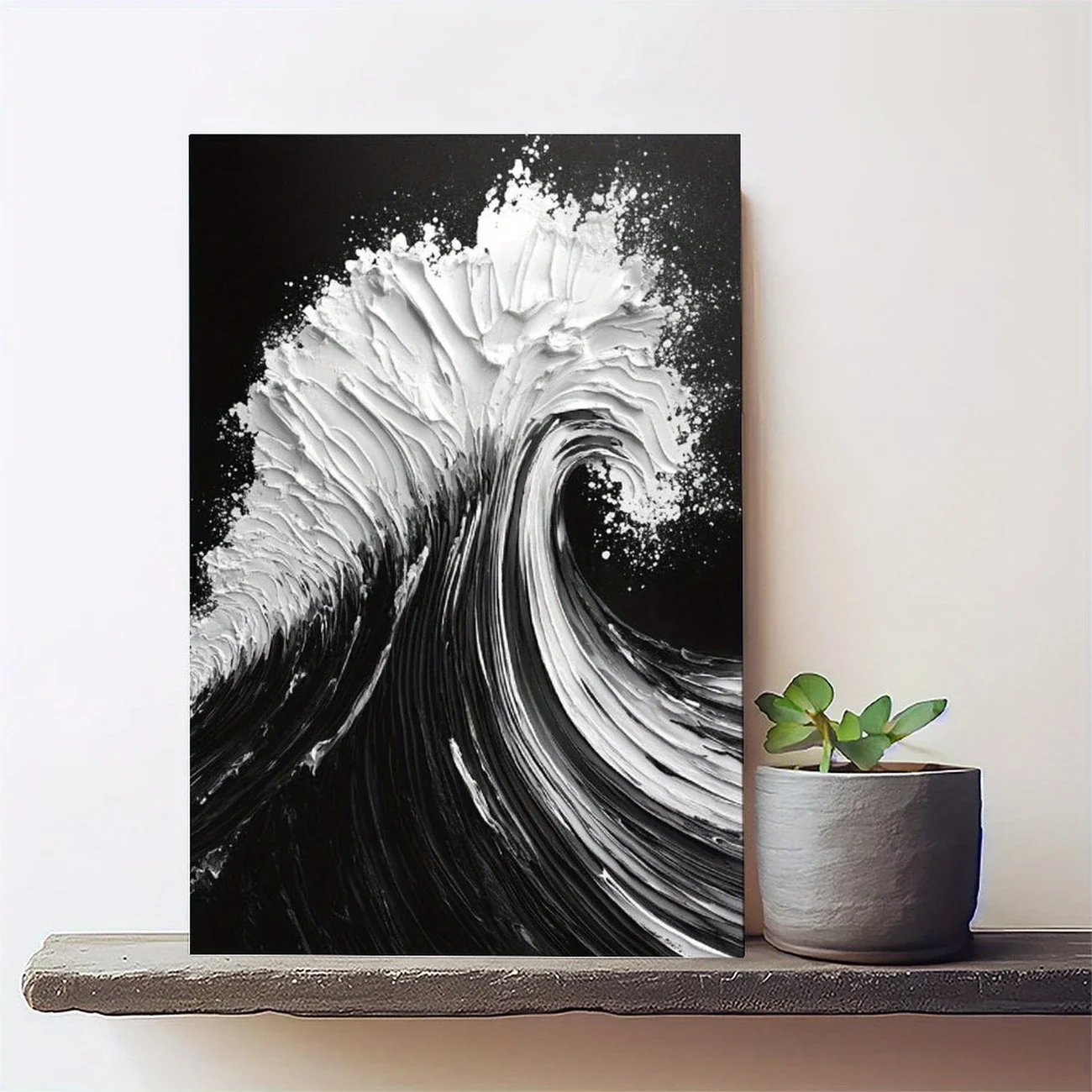 Hand Abstract Wave Canvas Art Poster, Black and White Modern Noframed Oil Painting, Suitable for Living Room and Hotel Decortive