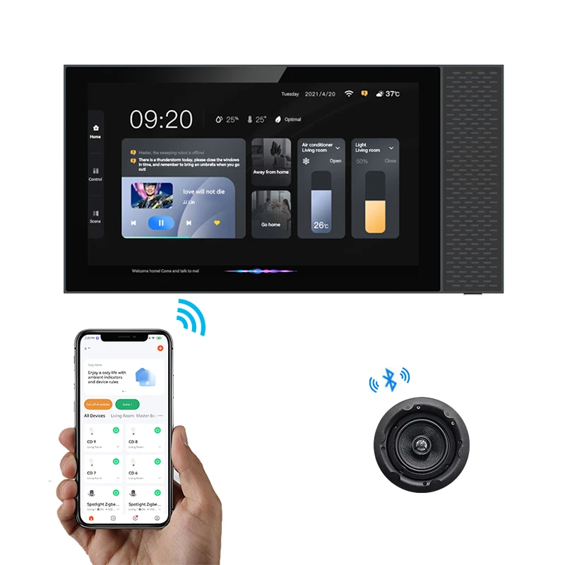 

2022 New 7 inch touch screen smart home central control panel android operation system with music audio playback