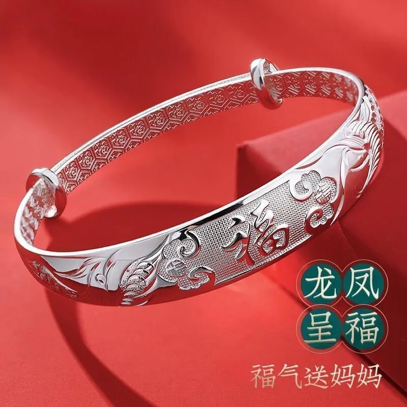 

Твердый браслет Push-Pull женский серебряный браслет S999 модный универсальный