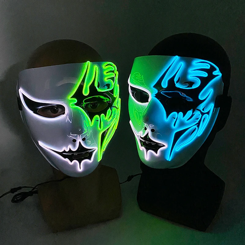 Máscara LED pintada a mano, Carnaval de Halloween, mascarada, Cosplay, accesorio de terror, máscara para hombre, máscara facial extraño, máscara brillante, Disfraz