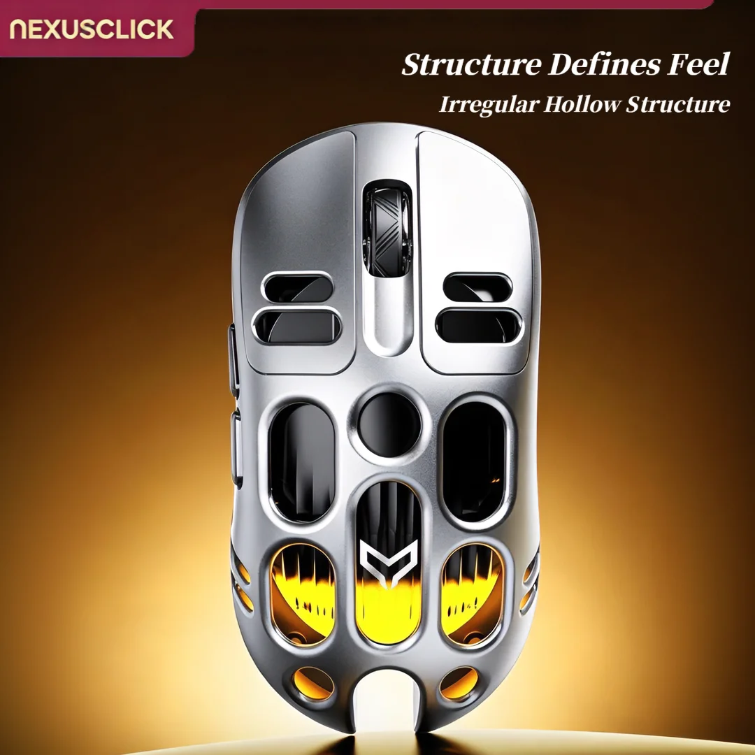 Lightweight Hollow Wireless Gaming Mouse NexusClick, Tri-Mode 4000DPI Ergonomic Esports Mice, Rechargeable Gaming Mice