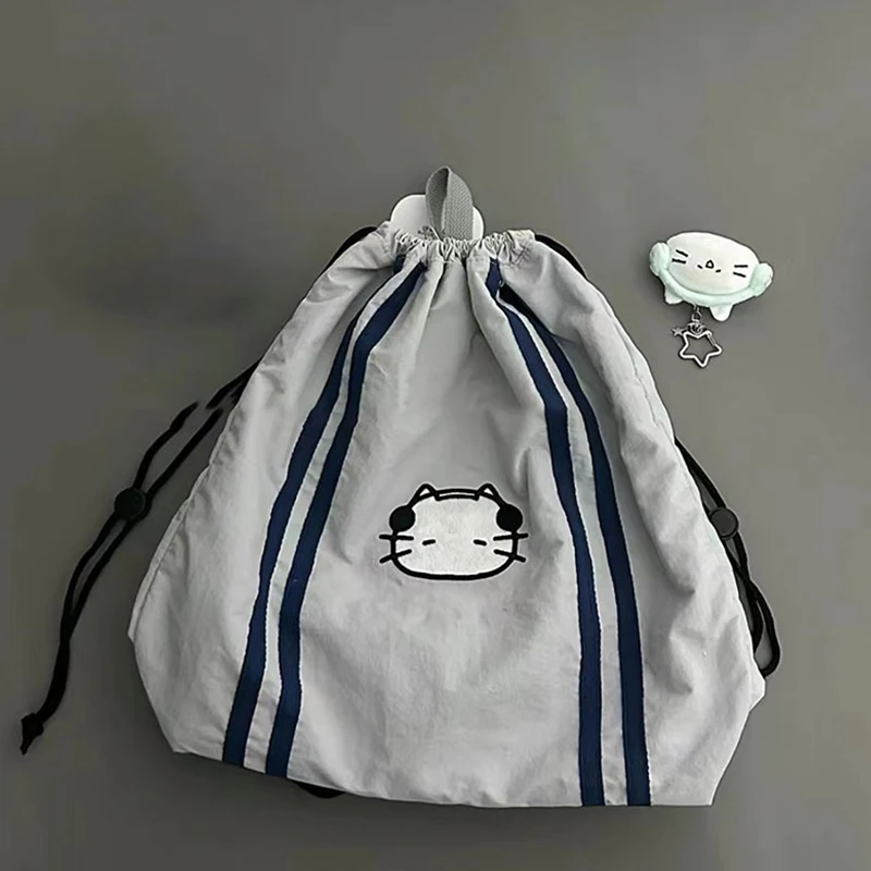 

Cute Kawaii Cartoon Earphone Cat Drawstring Thin Bag Fashion Student Casual Backpack All-Match Aesthetic Schoolbag Gifts