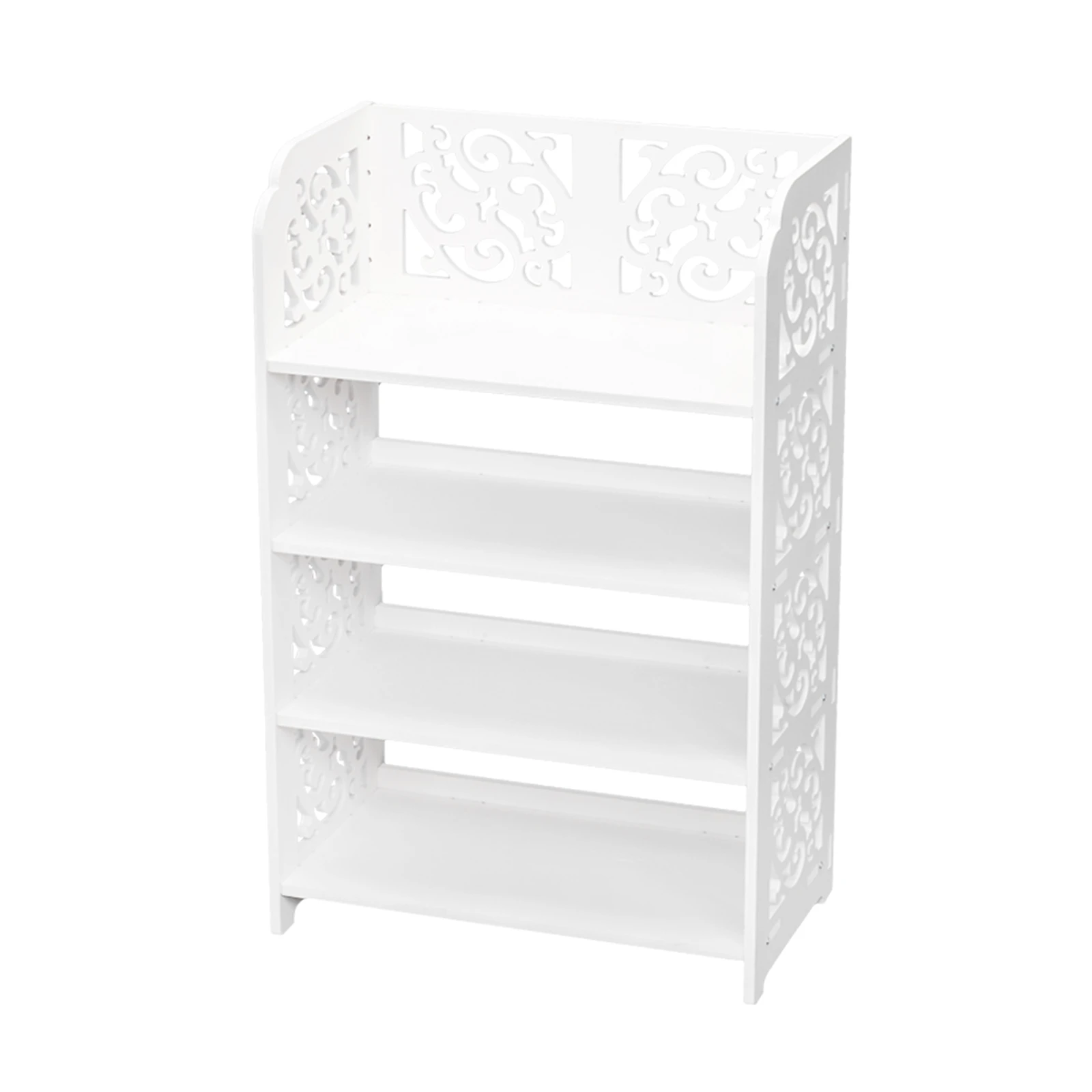 

Wood-plastic Board Four Tiers Carved Shoe Rack White A